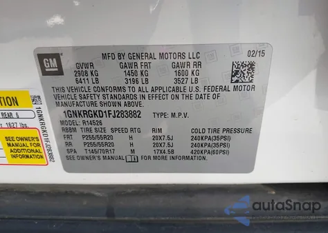 2015 Chevrolet Traverse 1Lt z USA, uszkodzony, nr VIN 1GNKRGKD1FJ283882